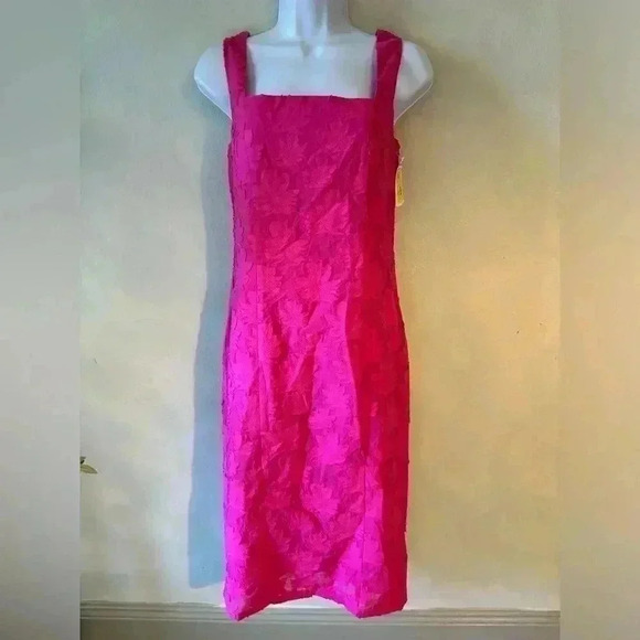 BOSS Hugo Boss DITEVA SLEEVELESS COTTON BLEND SHEATH DRESS IN FLAMINGO - Picture 5 of 8